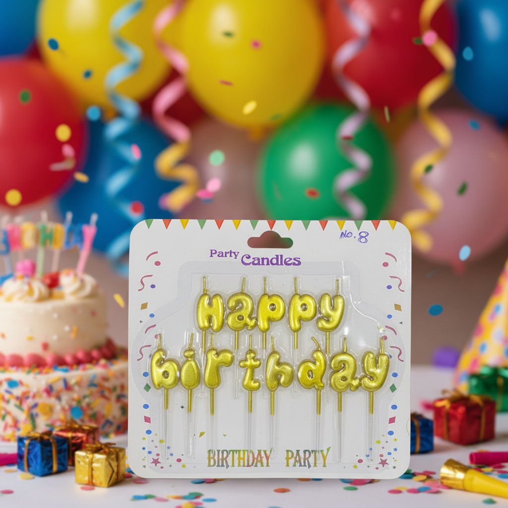 AM7681 Golden Happy Birthday Letter Cake Candles Set For Elegant Cake Decoration Party Supplies