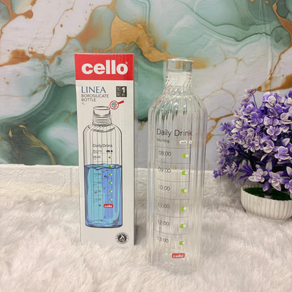 AM7689 Cello Linea 1 Litre Borosilicate Glass Water Bottle with Hourly Motivational Time Markers