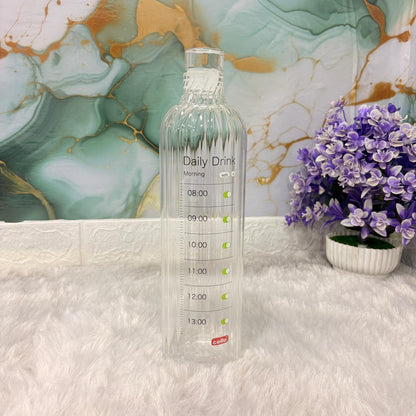 AM7689 Cello Linea 1 Litre Borosilicate Glass Water Bottle with Hourly Motivational Time Markers
