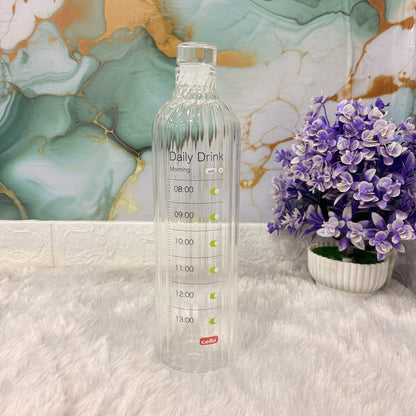 AM7689 Cello Linea 1 Litre Borosilicate Glass Water Bottle with Hourly Motivational Time Markers