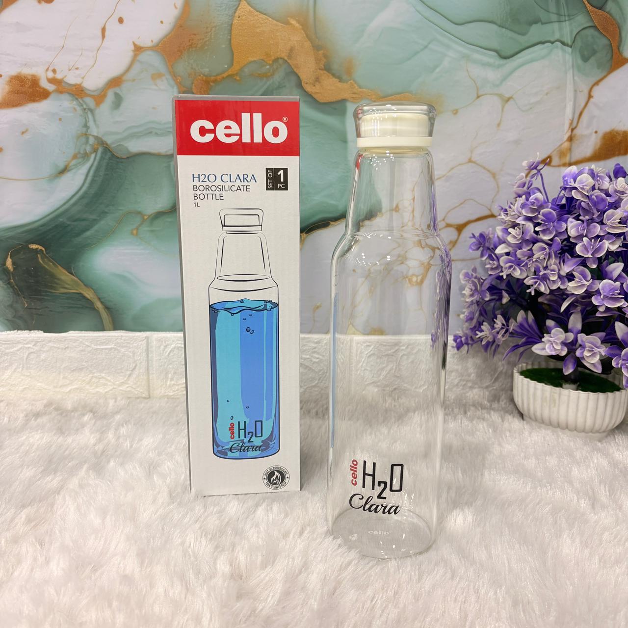 AM7690 Cello H2O Clara 1 Litre Premium Borosilicate Glass Water Bottle with Leakproof Lid
