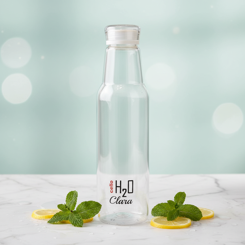 AM7690 Cello H2O Clara 1 Litre Premium Borosilicate Glass Water Bottle with Leakproof Lid