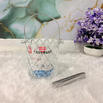 AM7691 Cello Glassware 950ml Premium Crystal Cut Glass Ice Bucket with Stainless Steel Tongs
