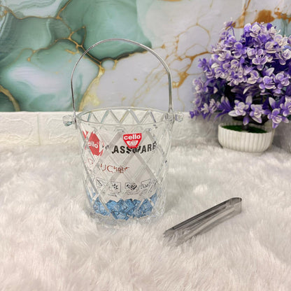 AM7691 Cello Glassware 950ml Premium Crystal Cut Glass Ice Bucket with Stainless Steel Tongs
