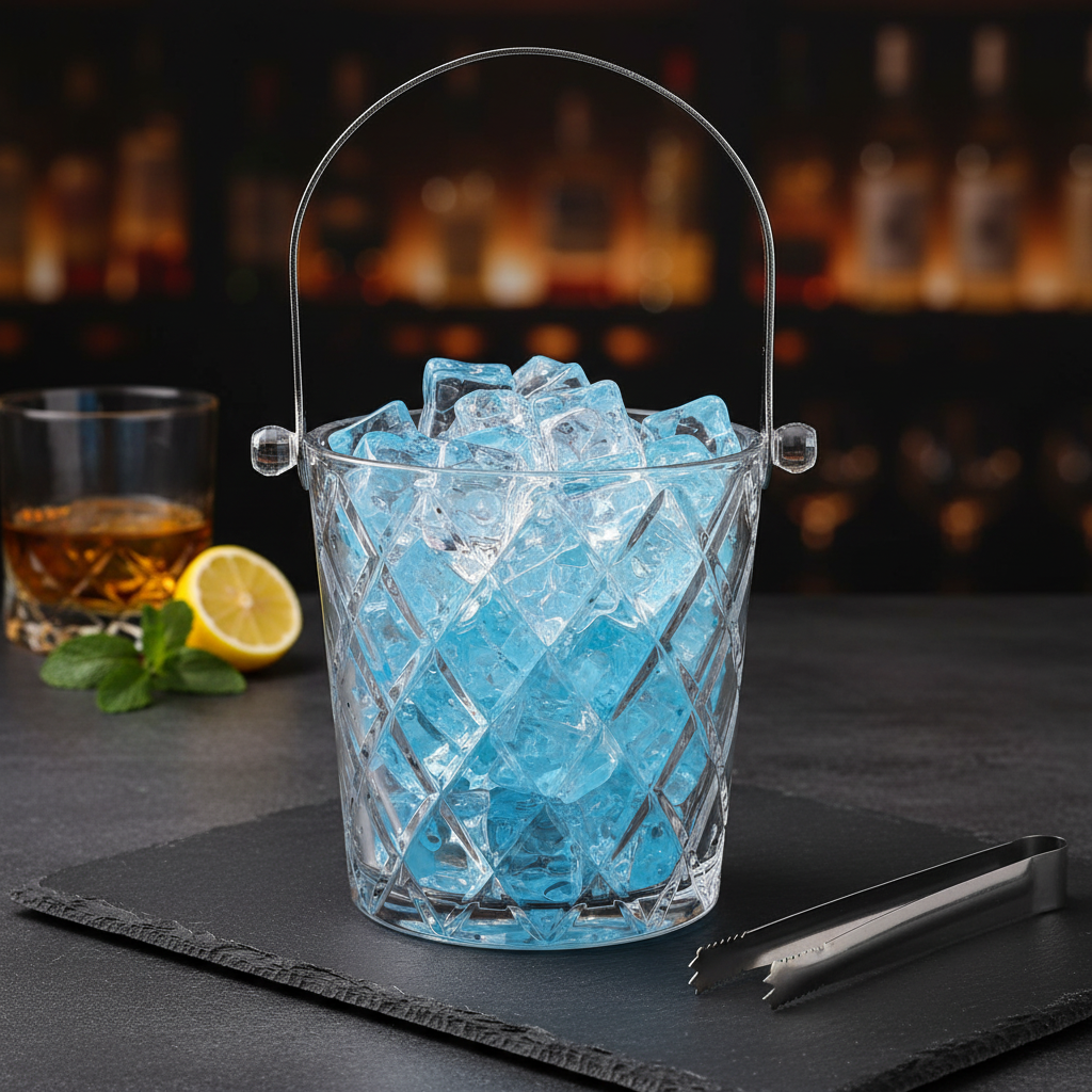 AM7691 Cello Glassware 950ml Premium Crystal Cut Glass Ice Bucket with Stainless Steel Tongs