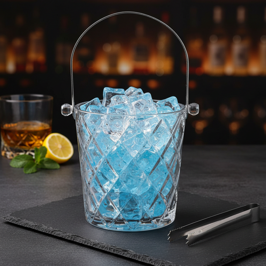 AM7691 Cello Glassware 950ml Premium Crystal Cut Glass Ice Bucket with Stainless Steel Tongs