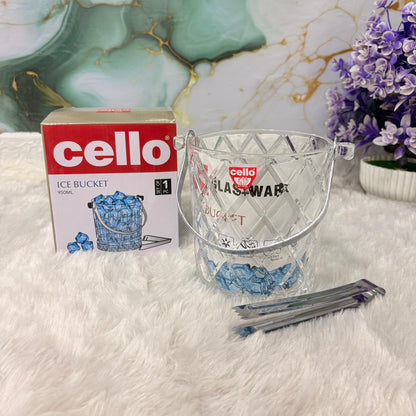 AM7691 Cello Glassware 950ml Premium Crystal Cut Glass Ice Bucket with Stainless Steel Tongs
