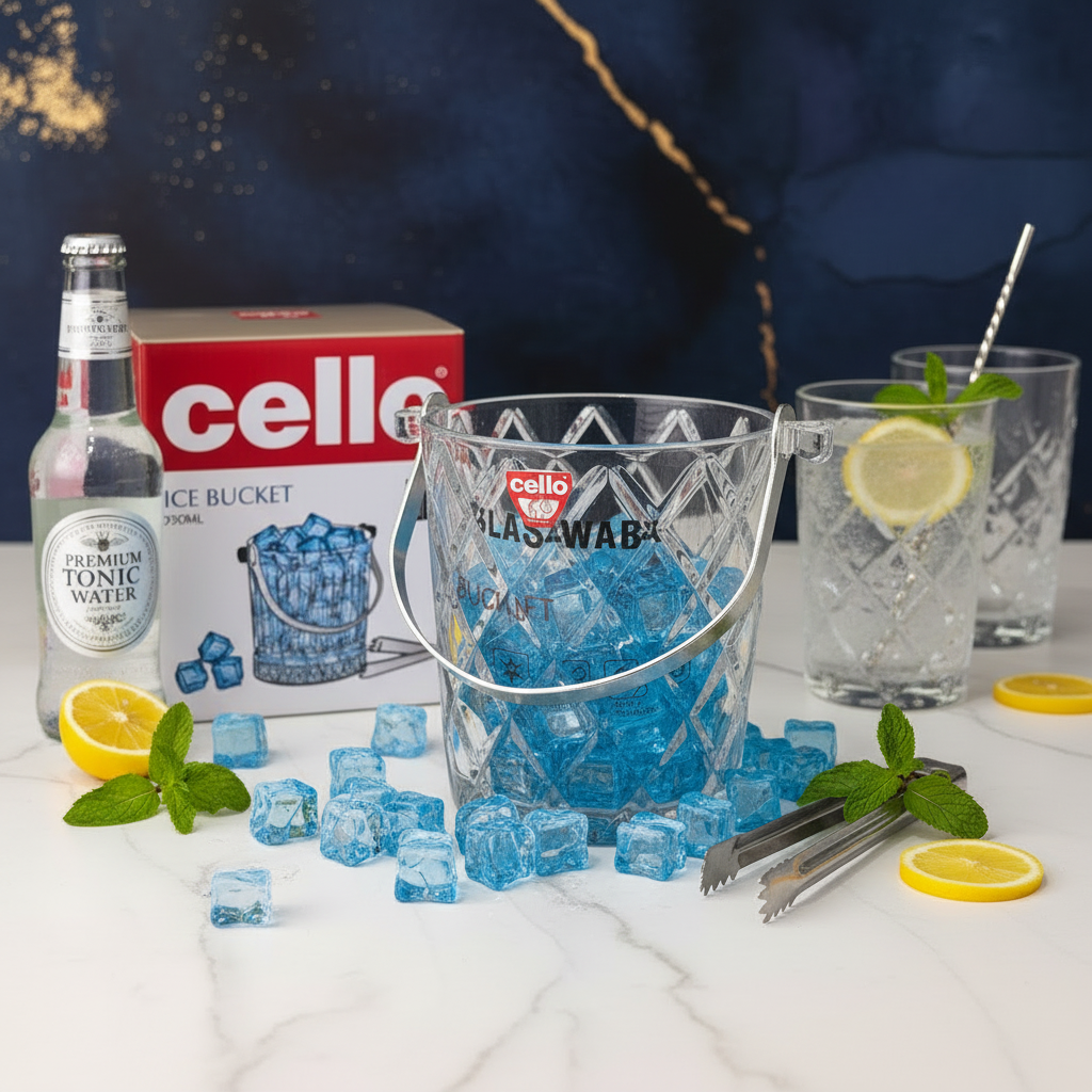 AM7691 Cello Glassware 950ml Premium Crystal Cut Glass Ice Bucket with Stainless Steel Tongs