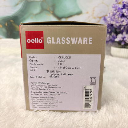 AM7691 Cello Glassware 950ml Premium Crystal Cut Glass Ice Bucket with Stainless Steel Tongs