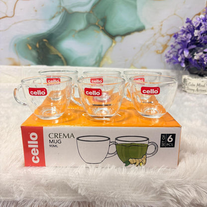 AM7692 Cello Crema 90ml Premium Glass Mug Set of 6 for Tea and Espresso