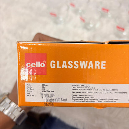 AM7692 Cello Crema 90ml Premium Glass Mug Set of 6 for Tea and Espresso