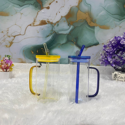 AM7704 400ml Borosilicate Glass Tumbler with Handle, Lid, and Straw (2-Piece Set)
