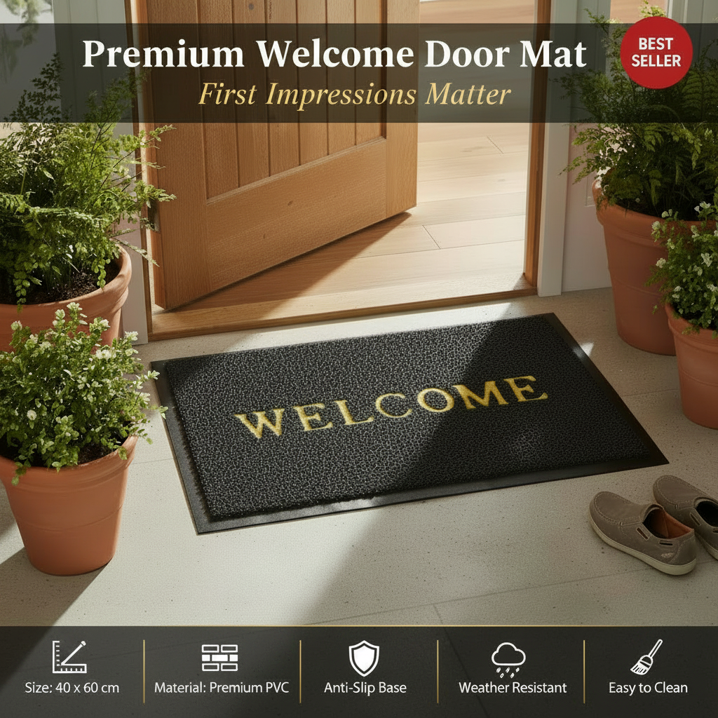 AM7705 Non-Slip PVC Cushion Welcome Doormat for Home & Office (Pack of 1)