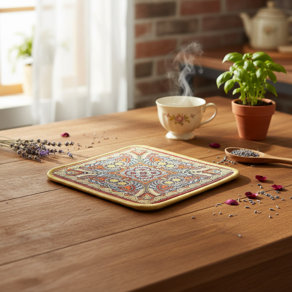 AM7709 DECORATIVE SQUARE HEAT RESISTANT INSULATION PADS FOR KITCHEN SURFACES AND DINING TABLE TOPS