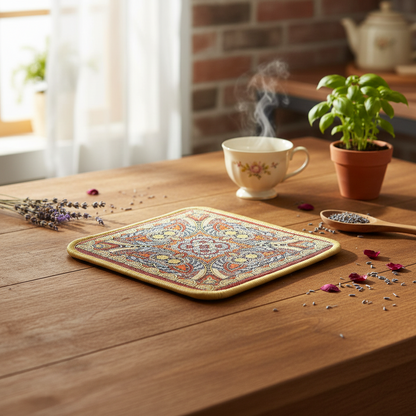 AM7709 DECORATIVE SQUARE HEAT RESISTANT INSULATION PADS FOR KITCHEN SURFACES AND DINING TABLE TOPS