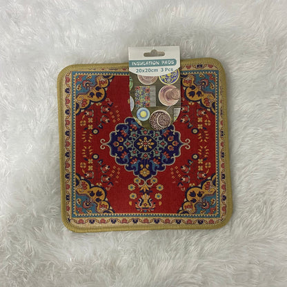 AM7711 VINTAGE PERSIAN PATTERN HEAT RESISTANT INSULATION PAD SET FOR TABLE AND COUNTERTOP PROTECTION