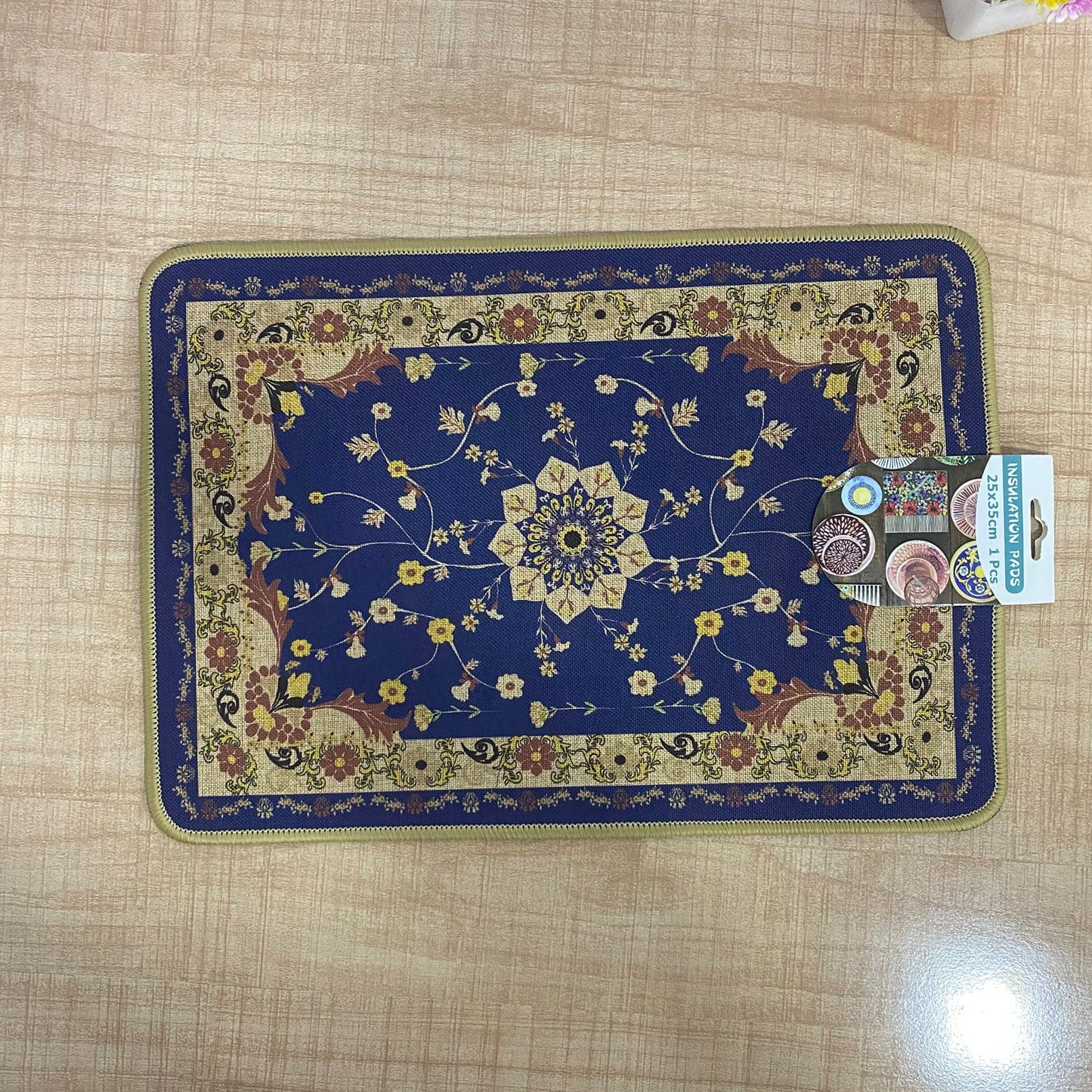 AM7712 ELEGANT BLUE FLORAL PATTERN HEAT RESISTANT INSULATION PAD FOR DINING TABLE SURFACE PROTECTION
