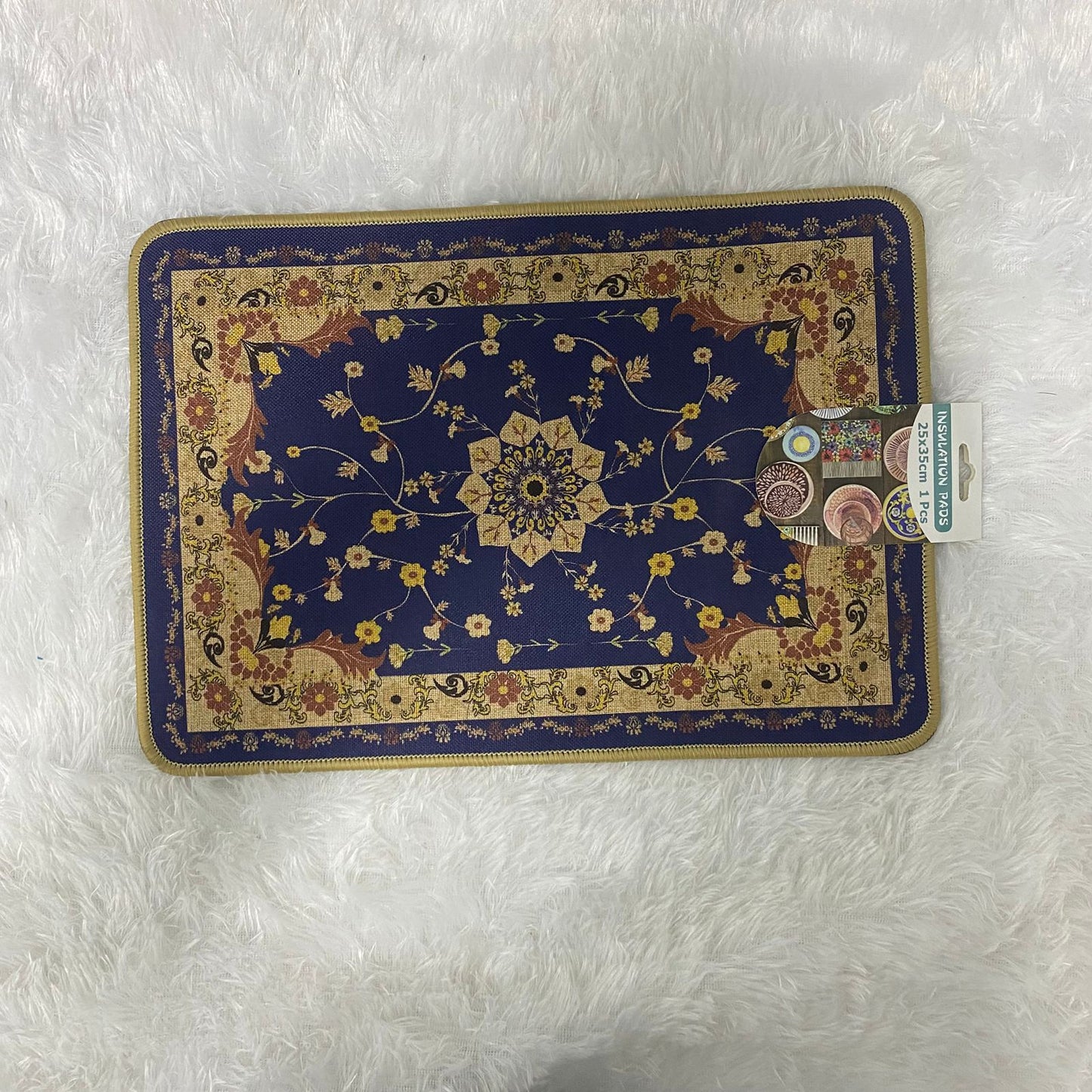 AM7712 ELEGANT BLUE FLORAL PATTERN HEAT RESISTANT INSULATION PAD FOR DINING TABLE SURFACE PROTECTION