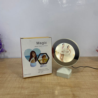 AM7714 MULTIFUNCTIONAL MAGIC MIRROR PHOTO FRAME WITH LED LIGHTING FOR HOME DECOR AND GIFTING