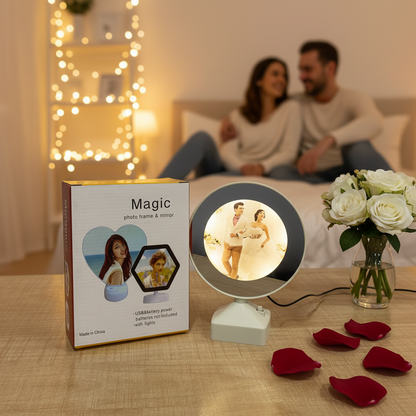 AM7714 MULTIFUNCTIONAL MAGIC MIRROR PHOTO FRAME WITH LED LIGHTING FOR HOME DECOR AND GIFTING