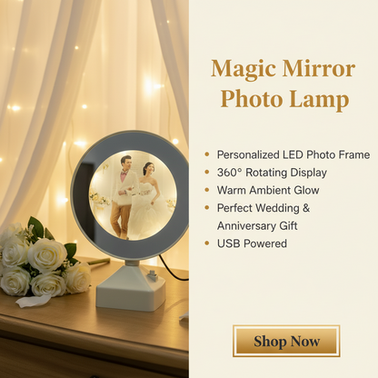 AM7714 MULTIFUNCTIONAL MAGIC MIRROR PHOTO FRAME WITH LED LIGHTING FOR HOME DECOR AND GIFTING