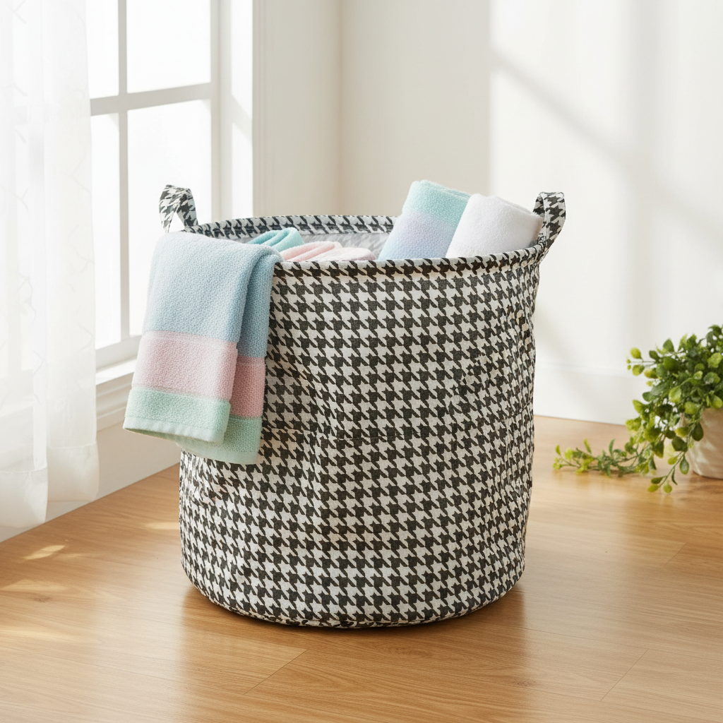 AM7718 FOLDABLE LAUNDRY BASKET CLOTHES STORAGE ORGANIZER WITH LID MEASURING 35 BY 35 CM
