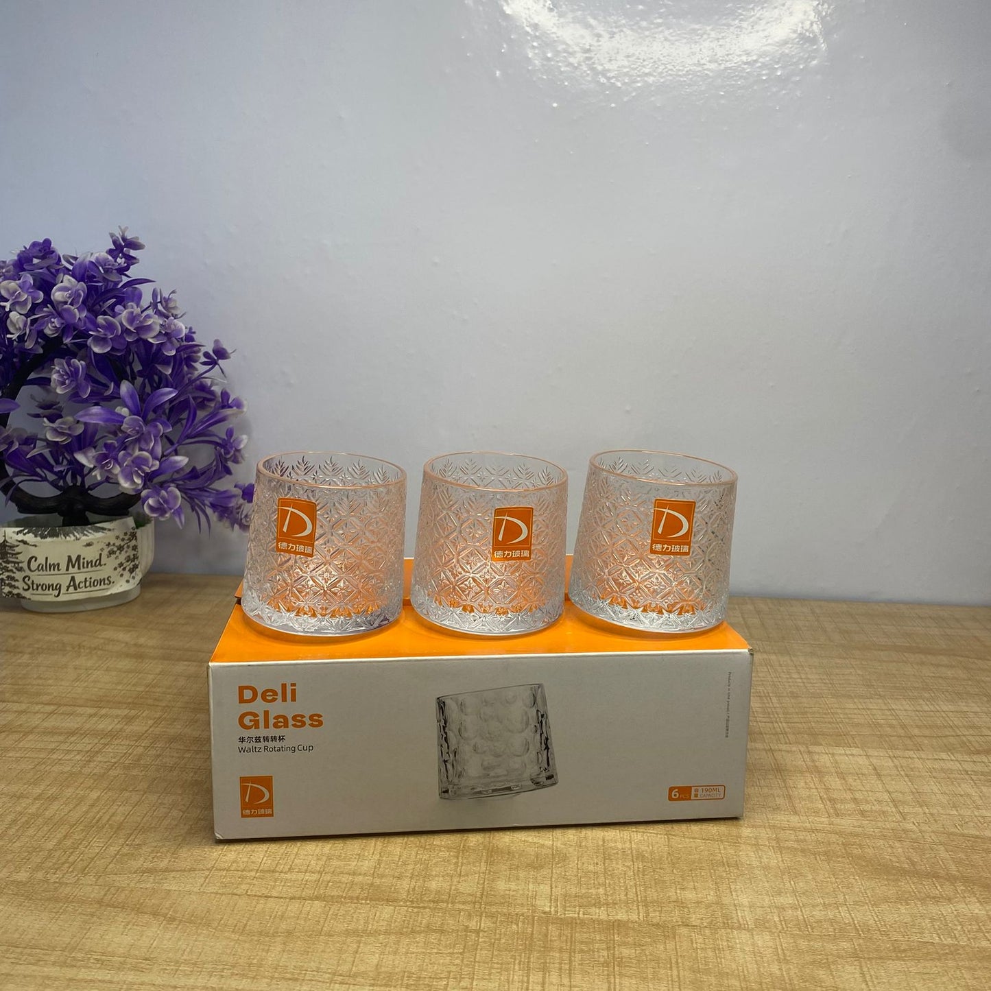 AM7721 DELI GLASS WALTZ ROTATING SODA-LIME GLASS CUPS SET FOR TABLE DECORATION