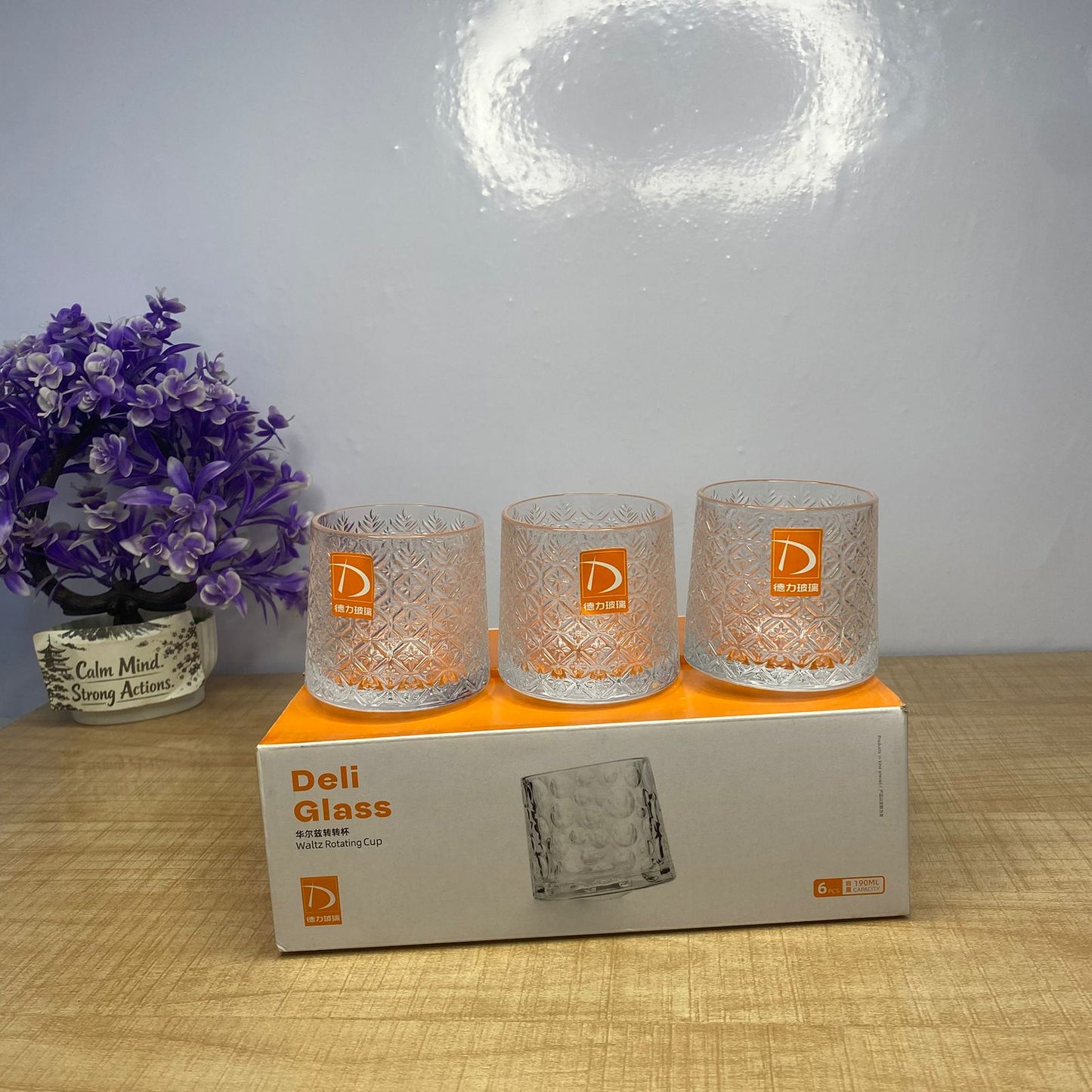 AM7721 DELI GLASS WALTZ ROTATING SODA-LIME GLASS CUPS SET FOR TABLE DECORATION