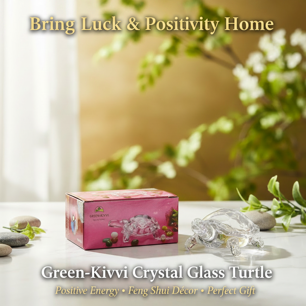AM7723 GREEN-KIVVI CRYSTAL GLASS TURTLE FIGURINE FOR POSITIVE ENERGY AND HOME OFFICE DECORATION
