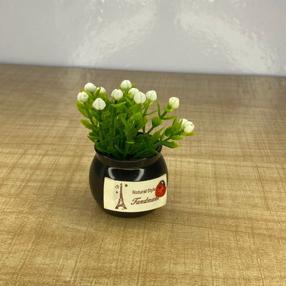 AM7724 ARTIFICIAL WHITE FLOWER POTTED PLANT WITH BLACK VASE FOR HOME OFFICE DECORATION