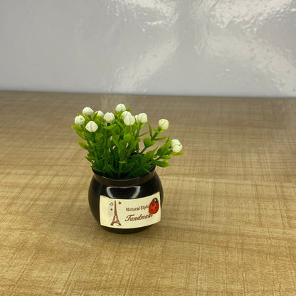 AM7724 ARTIFICIAL WHITE FLOWER POTTED PLANT WITH BLACK VASE FOR HOME OFFICE DECORATION