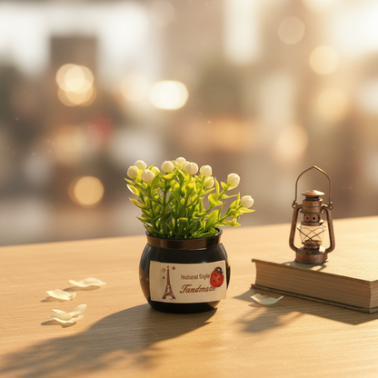 AM7724 ARTIFICIAL WHITE FLOWER POTTED PLANT WITH BLACK VASE FOR HOME OFFICE DECORATION