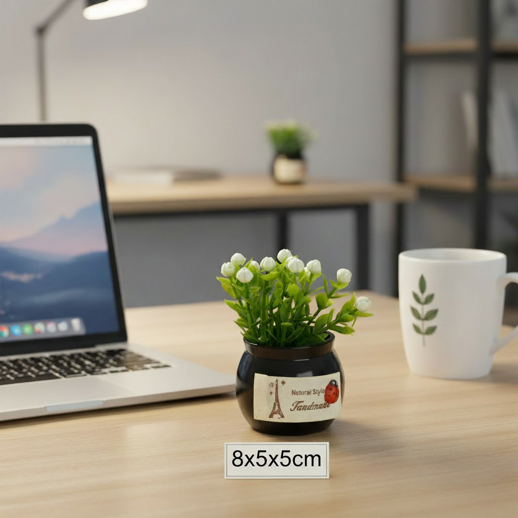 AM7724 ARTIFICIAL WHITE FLOWER POTTED PLANT WITH BLACK VASE FOR HOME OFFICE DECORATION