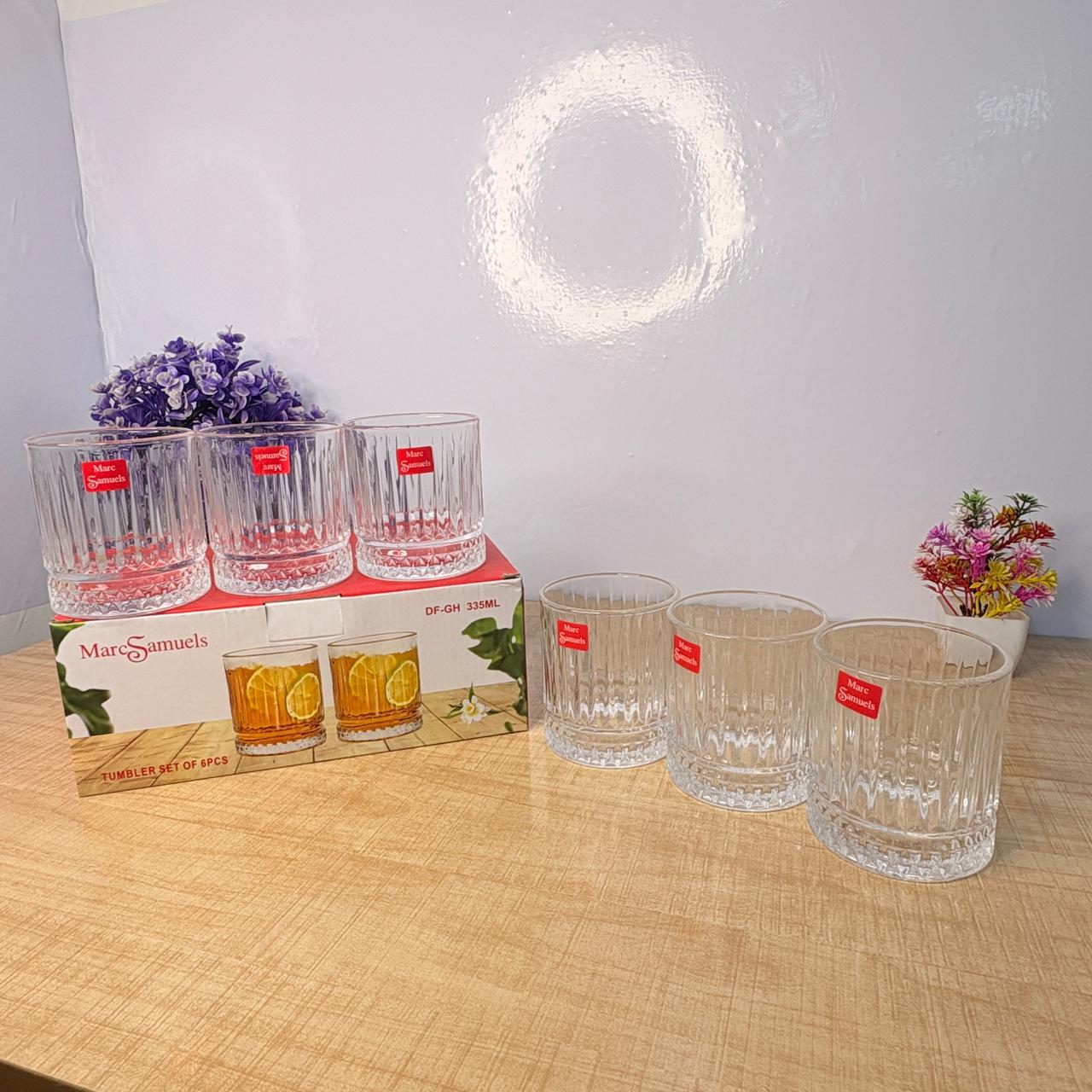 AM7737 Marc Samuels Premium Crystal Glass Tumbler Set of 6 Pieces for Kitchen Dining