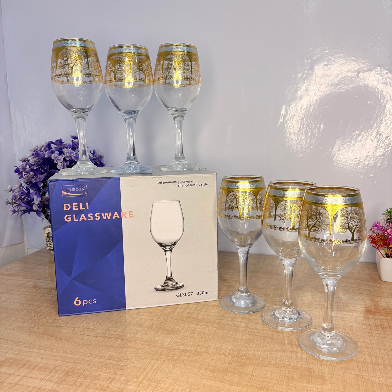 AM7740 Premium Elegant Clear Stemmed Wine Goblet Glassware Set of 6 Pieces for Dining