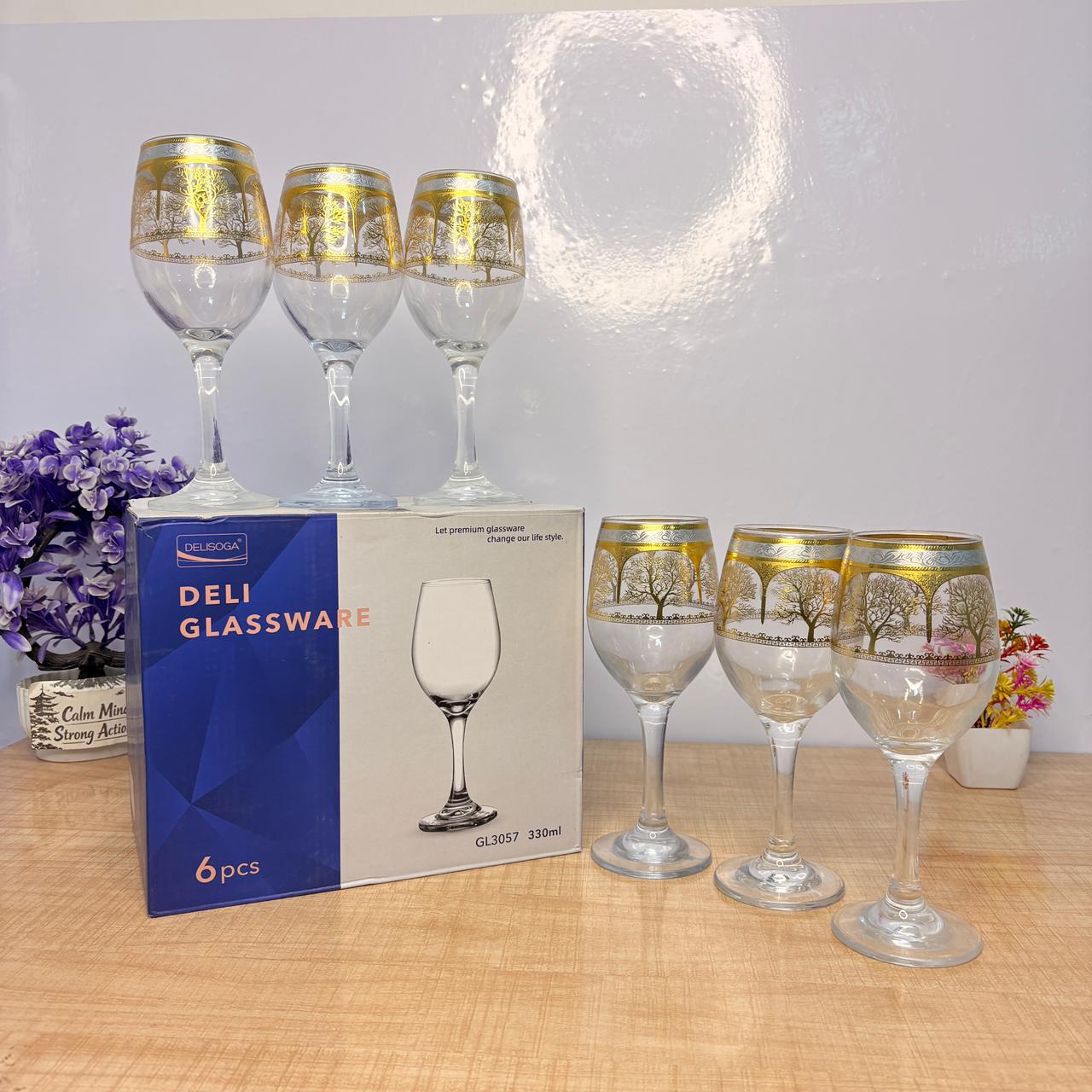 AM7740 Premium Elegant Clear Stemmed Wine Goblet Glassware Set of 6 Pieces for Dining