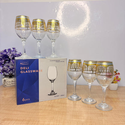 AM7740 Premium Elegant Clear Stemmed Wine Goblet Glassware Set of 6 Pieces for Dining