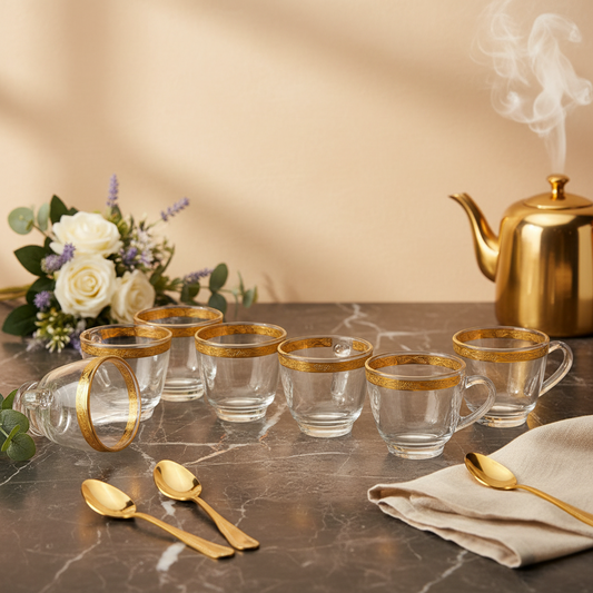 AM7742 Premium Crystal Mini Glassware Tea Cup Set of 6 Pieces for Stylish Serving