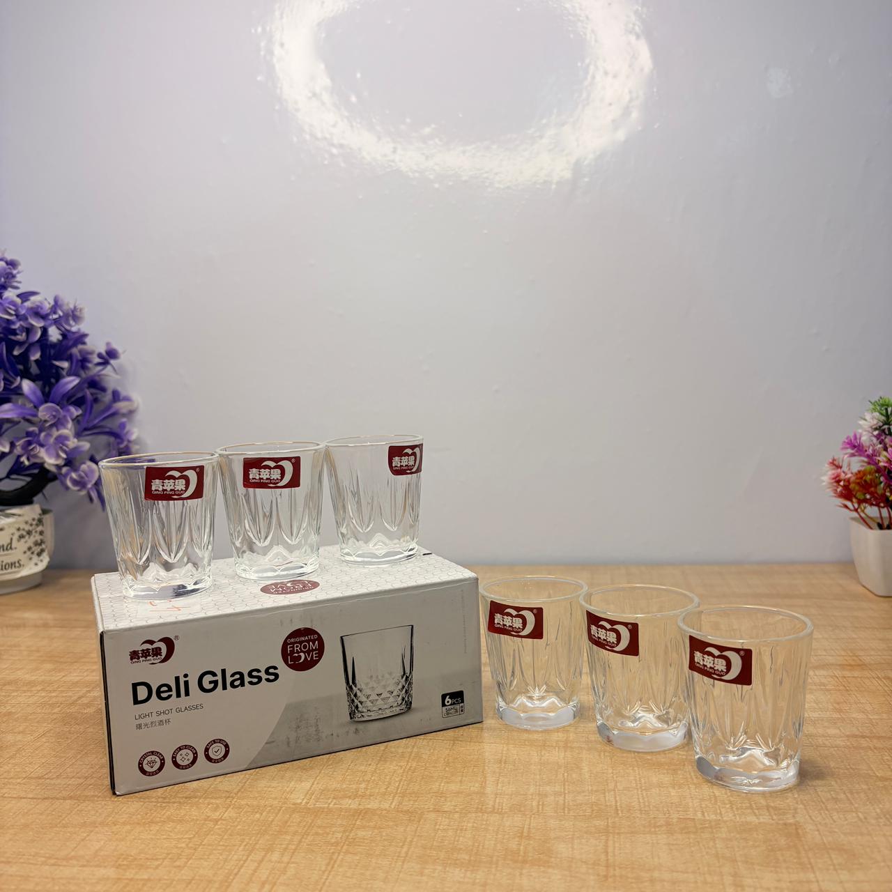 AM7743 qing ping guo crystal clear deli shot glasses set of six premium quality glassware