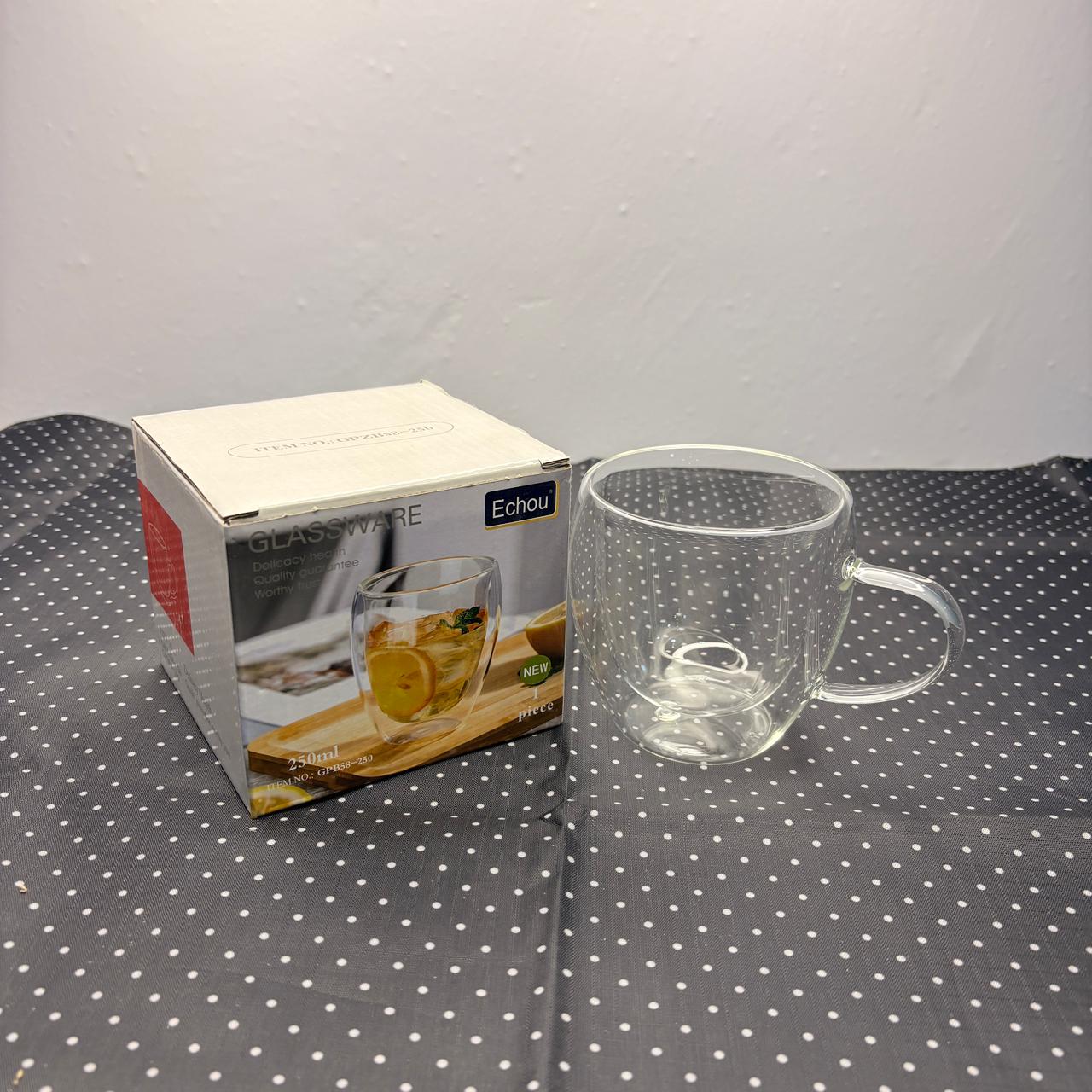AM7750 250ml Double-Walled Insulated Glass Coffee Mug with Handle (1-Piece)