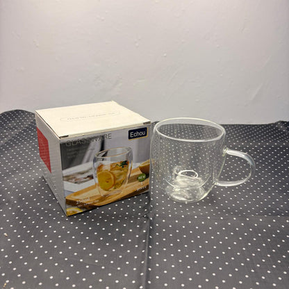 AM7750 250ml Double-Walled Insulated Glass Coffee Mug with Handle (1-Piece)