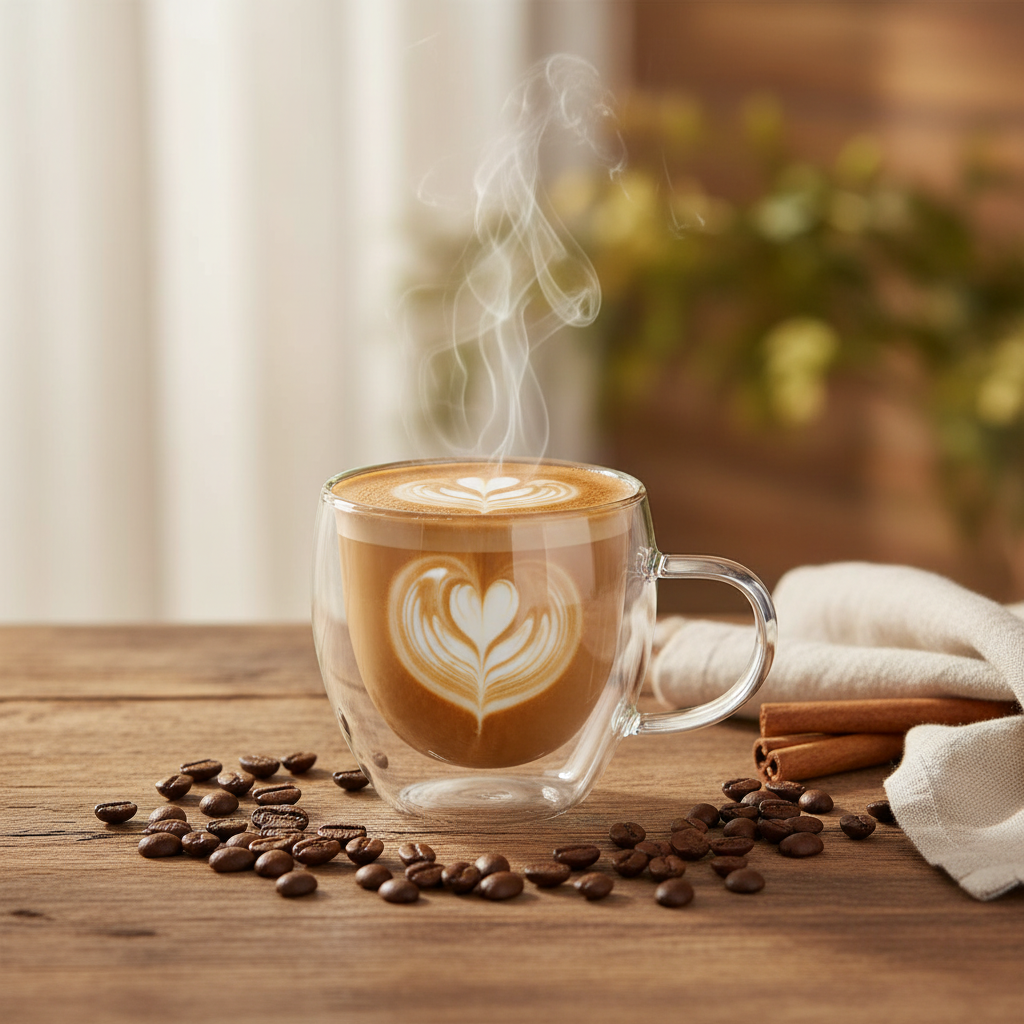 AM7750 250ml Double-Walled Insulated Glass Coffee Mug with Handle (1-Piece)