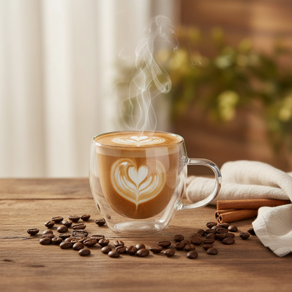 AM7750 250ml Double-Walled Insulated Glass Coffee Mug with Handle (1-Piece)