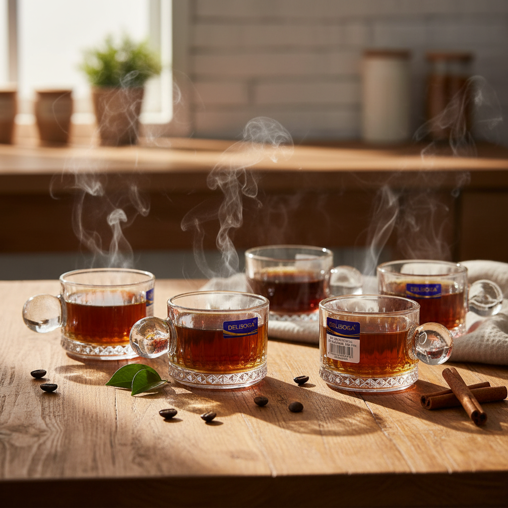 AM7751 Delisoga Premium Crystal Clear Glass Tea & Coffee Mug Set (6 Pieces, 100ml)