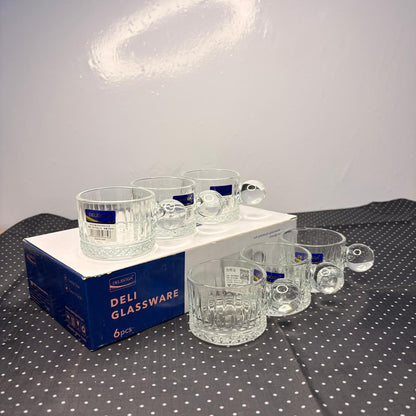 AM7751 Delisoga Premium Crystal Clear Glass Tea & Coffee Mug Set (6 Pieces, 100ml)