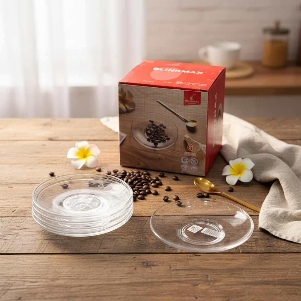 AM7752 Blinkmax 6-Piece Clear Glass Saucer Set for Tea & Coffee