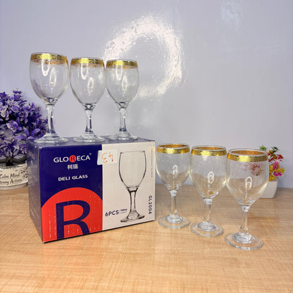 AM7739 Gloreca Elegant Gold-Rimmed Deli Glassware Set of 6 Pieces for Sophisticated Dining