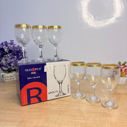 AM7739 Gloreca Elegant Gold-Rimmed Deli Glassware Set of 6 Pieces for Sophisticated Dining