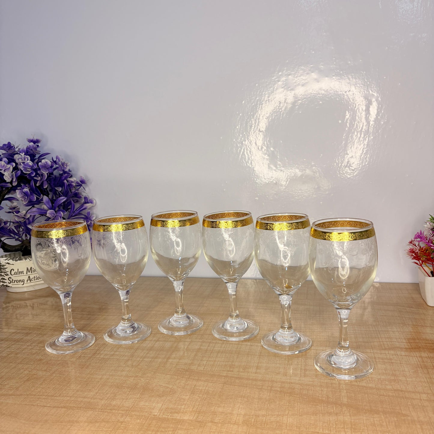 AM7739 Gloreca Elegant Gold-Rimmed Deli Glassware Set of 6 Pieces for Sophisticated Dining