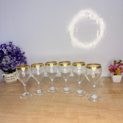 AM7739 Gloreca Elegant Gold-Rimmed Deli Glassware Set of 6 Pieces for Sophisticated Dining